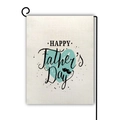 Detail of linen garden flag for Father's Day with happy lettering and teal heart - Blue Green Heart Mustache Style (8)