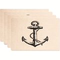 Set di 4 tovagliette in lino con stampa ancora nera in stile nautico vintage - Stile Beige Vintage con Ancora Nera (24)