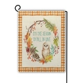 Detailed macro view of the double-sided linen garden flag with autumn wreath and owl print - Season to Fall in Love Owl Plaid (Style 9) / 45*30cm
