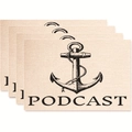 Set of 4 beige woven placemats with retro anchor print and podcast lettering - Podcast Theme Anchor Style (zd24)