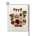 Detail of harvest pumpkin garden flag with linen texture and fall thankful wording - Fall Thankful Multi-color Pumpkin Flower Style