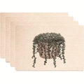 Set of 4 rectangular placemats featuring potted succulent prints on woven beige fabric - String of Pearls Plant Style (款式31)