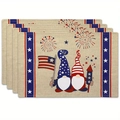 Lot de 4 sets de table du Jour de l'Indépendance avec gnomes et étoiles USA - 30*45cm (Lin)