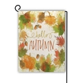 Detailed close-up of autumn linen garden flag with hello AUTUMN print and metal stand - Autumn Pumpkin Maple Leaf Hello Autumn (3) / 45*30cm