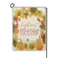 Detail of linen garden flag with pumpkins and sunflowers hanging on a black metal stand - Autumn Sunflower Pumpkin Maple Leaf Gather Together (4) / 45*30cm