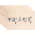 Set of 4 beige Christmas placemats with PEACE letters and festive holiday decorations - Style 32