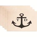 Set di quattro tovagliette in lino con motivo ancora nautica e design di lettere TD - Stile Beige con Ancora Nera e Lettere TD (26)