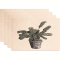 Set of 4 tropical green plant placemats with watercolor leaf pattern on beige fabric - Watercolor Potted Greenery Style (款式32)