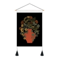 Tapiz de pared bohemio con flores en un jarrón rojo sobre un fondo de tela negra - 35x50cm / Racimos de Flores Amarillas Y Púrpura (Estilo-1)