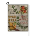 Detailed harvest flag with pumpkins and hay ride text on a black metal garden stand - Family Fun Wood Grain Harvest Style (5)