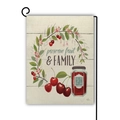 Double-sided garden flag with pumpkin floral wreath and jar on a black metal stand - Preserve Fruit & Family (Style 1) / 45*30cm