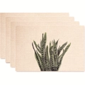 Set of 4 woven place mats with tropical green leaf pattern for dining table decor - Watercolor Sansevieria Style (款式33)