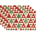 Set of 4 Christmas placemats with reindeer and striped tree motifs in red and green - Red Green Cream White Geometric Blocks Style (Style 27)