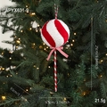 Sucette de Noël rayée rouge et blanc de 25cm avec boule pailletée et nœud décoratif - Grande Sucette à Paillettes (APYX631-9)