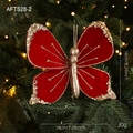 Red velvet Christmas bow ornament with gold sequins and pearls for tree decoration - Red Butterfly (AFTS28-2)