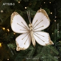 Velvet butterfly Christmas ornament in pearl white and gold with glitter edge - White Butterfly (AFTS28-3)