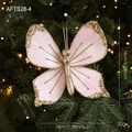 Pink velvet butterfly ornament with gold glitter and pearls for Christmas tree decoration - Pink Butterfly (AFTS28-4)