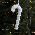Blauwe kerst zuurstok ornament met wafeltextuur en witte sneeuwachtige kwastjes decor - Blauwe Zuurstok