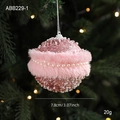 Pink glitter Christmas ball with fur and pearls, 7.8cm decorative hanging ornament - 8cm / Pink Plush Pearl Style (ABB229-1)