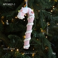 Roze macaron zuurstok kerstboomhanger met witte sneeuw en kleurrijke kralen decoratie - Roze zuurstok