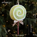 Green and white lollipop Christmas ornament with colorful candy beads and velvet finish - Yellow Lollipop