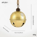 Large golden metal Christmas bell with white snowflake pattern and jute rope hanger - Gold