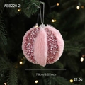 7.8cm Pink plush Christmas ball ornament with sequins and pearls for tree decoration - 8cm / Pink Sequin Plush Style (ABB229-2)