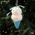 Roze macaron ijsje kerstboomversiering met glitterafwerking en blauw sierlijk lint - Blauw Ijs