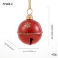 Large red Christmas metal bell ornament with gold snowflakes and twine hanging rope - Red