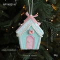 Roze lint blauw cartoon huis snoep kerstboom ornament decoratie van 13x11cm - Blauw Kersthuisje