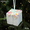 Light blue gift box Christmas ornament with frosting detail and blue ribbon bow - Blue Gift Box