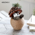 Écureuil artisanal avec base en jute et chapeau de pomme de pin, décoration de 17cm - Style Écureuil Gris
