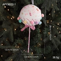 Pink lollipop Christmas ornament with white frosting, colorful pom-poms and ribbon bow - 3D Lollipop