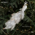 Silver peacock Christmas tree ornament with 40cm feather tail and sparkling glitter - Silver