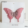 Farfalla decorativa in velluto rosa con glitter argento e antenne, misura 20cm x 14cm - Farfalla Rosa