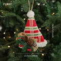 Christmas hat tree ornament with knit texture, pine cones and berries, 15cm hanging decor - Christmas Hat Style (PYX187)