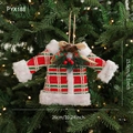 Red plaid knit mini sweater Christmas tree ornament with pine cones and berries - Christmas Sweater Style (PYX188)