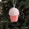 Pink cupcake-shaped foam Christmas tree ornament with colorful sequins and white stripes - Pink Cupcake Style