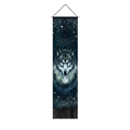 Vertical wall tapestry with a majestic wolf head and mystic celestial golden patterns - 32.5x130cm / Astrological Geometric Wolf