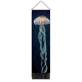 Detail of glowing jellyfish tapestry with elegant black fringe and hanging rod - 32.5x130cm / Translucent Blue Fantasy Jellyfish (Style-5)