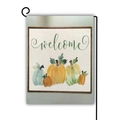Double-sided linen garden flag with watercolor pumpkins and welcome message for autumn decor - Welcome Multi-color Pumpkin Watercolor Style