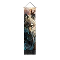 Vertical wolf wall tapestry with wooden bar, tassels, and intricate dreamcatcher design - 32.5x130cm / Tribal Totem Wolf