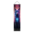 Detail of 3D wolf tapestry showing the intricate glowing fur and black bottom tassels - 32.5x130cm / Neon Phantom Wolf