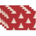 Set of 4 red Christmas placemats featuring white holiday tree and snowflake patterns - Red Base White Christmas Tree Style (Style 28)