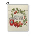 Double-sided linen garden flag featuring a strawberry jam theme and family quote - Kitchens Bring Families Together Strawberry (Style 3) / 45*30cm