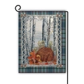 Detalle de bandera de jardín de lino con erizo y calabazas en soporte de metal - Estilo Erizo Bosque / 45*30cm