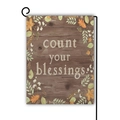 Linen garden flag with count your blessings text and autumn maple leaves on wood print - Count Your Blessings Wood Pattern