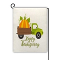 Dettaglio bandiera da giardino in lino con camion rustico, zucca e scritta Thanksgiving - Stile Camion Ringraziamento Verde Chiaro (3)