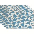 Set of 4 rectangle Christmas table mats with blue tree print on natural linen fabric - Off-White Base Blue Christmas Tree Style (Style 29)
