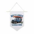 Linen camping flag with Wild Lands vintage blue off-road car design for outdoors - 30x45cm / Wilderness Camping Off-Road Vehicle Style (Style-7)